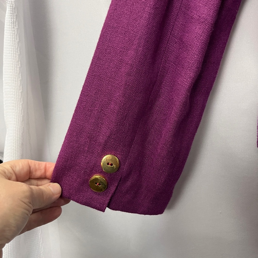 Ellen Tracy Magenta Purple Linen Blazer Jacket Women L Preppy Tailored Career - Picture 10 of 11